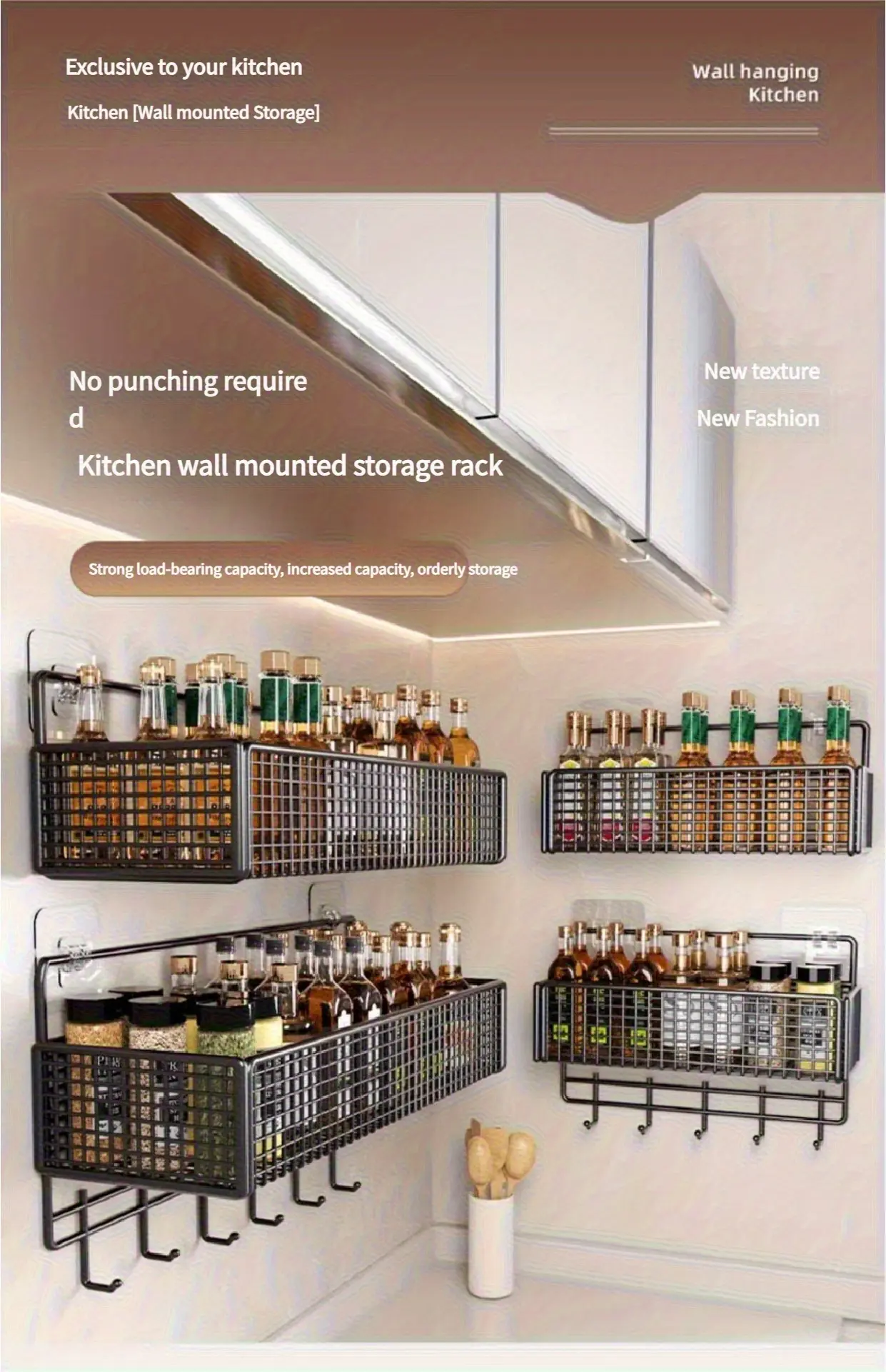 Iron Storage Rack for Organizing & Hanging Items with Grid Design and Hooked Rail – description image 1