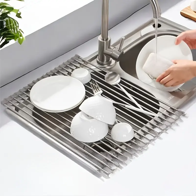 Stainless Steel Roll-Up Dish Drying Rack for Drying Dishes & Air-Drying Items – description image 4