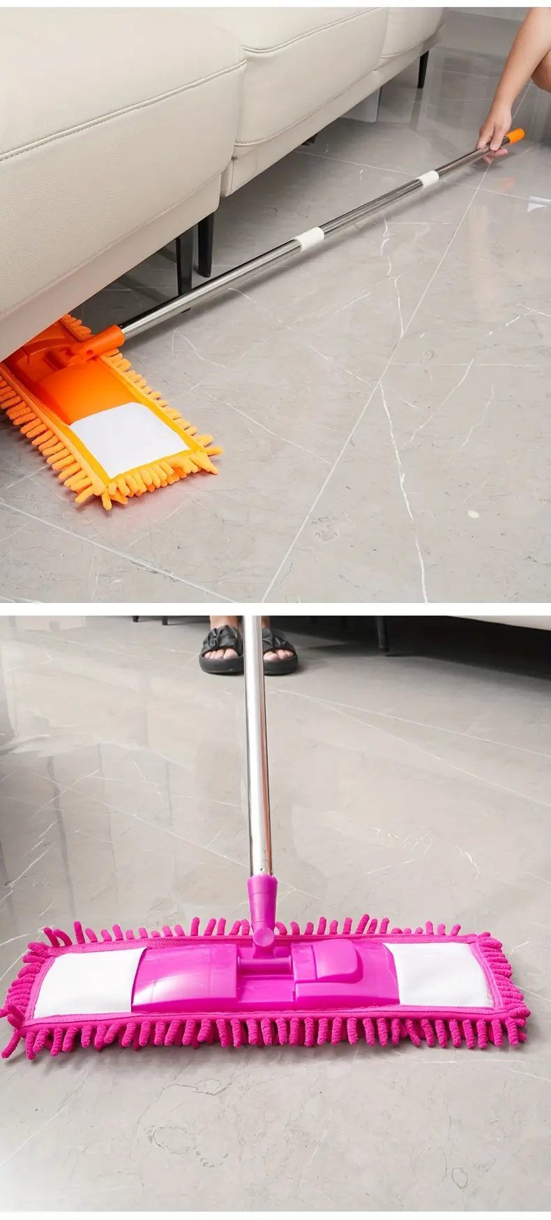 Rotatable Flat Mop for Wet and Dry Cleaning with Chenille Mop Head – description image 9