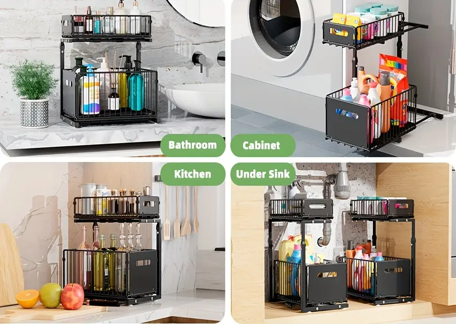 Under-Sink Sliding Organizer for Cabinet Storage & Access, Two-Tier Design – description image 5