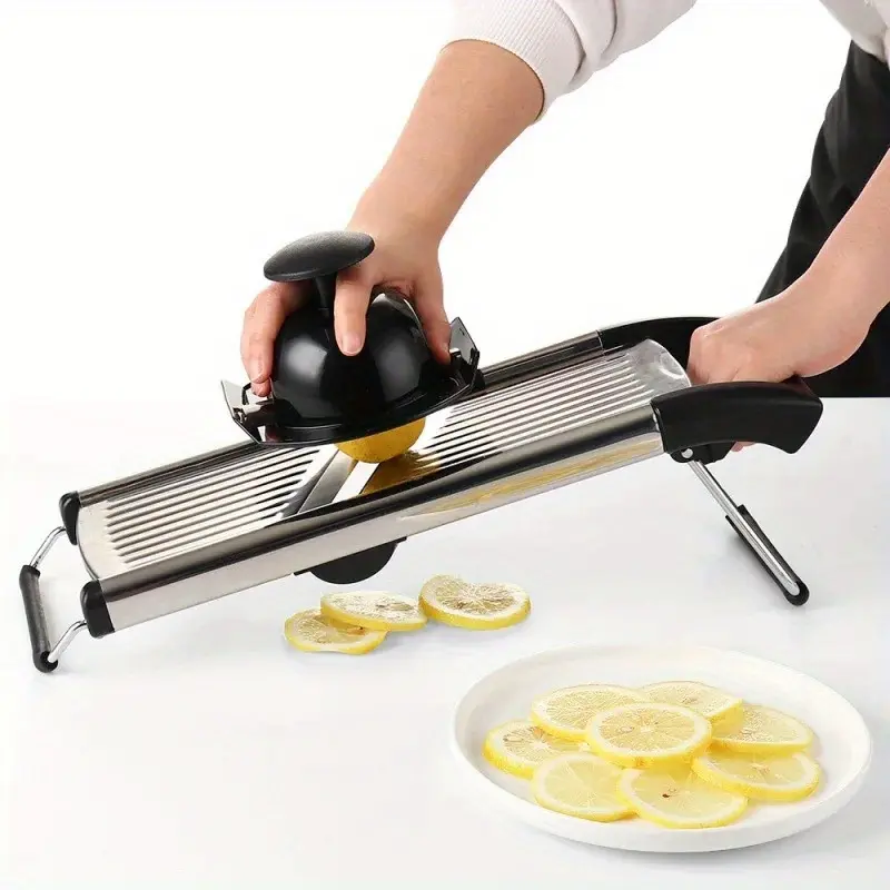 Stainless Steel Mandoline Slicer for Slicing & Grating with Adjustable Thickness and 5 Interchangeable Blades – description image 4