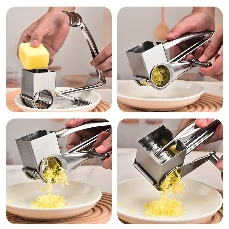 Stainless Steel Rotary Cheese Grater for Manual Shredding & Grating – description image 6