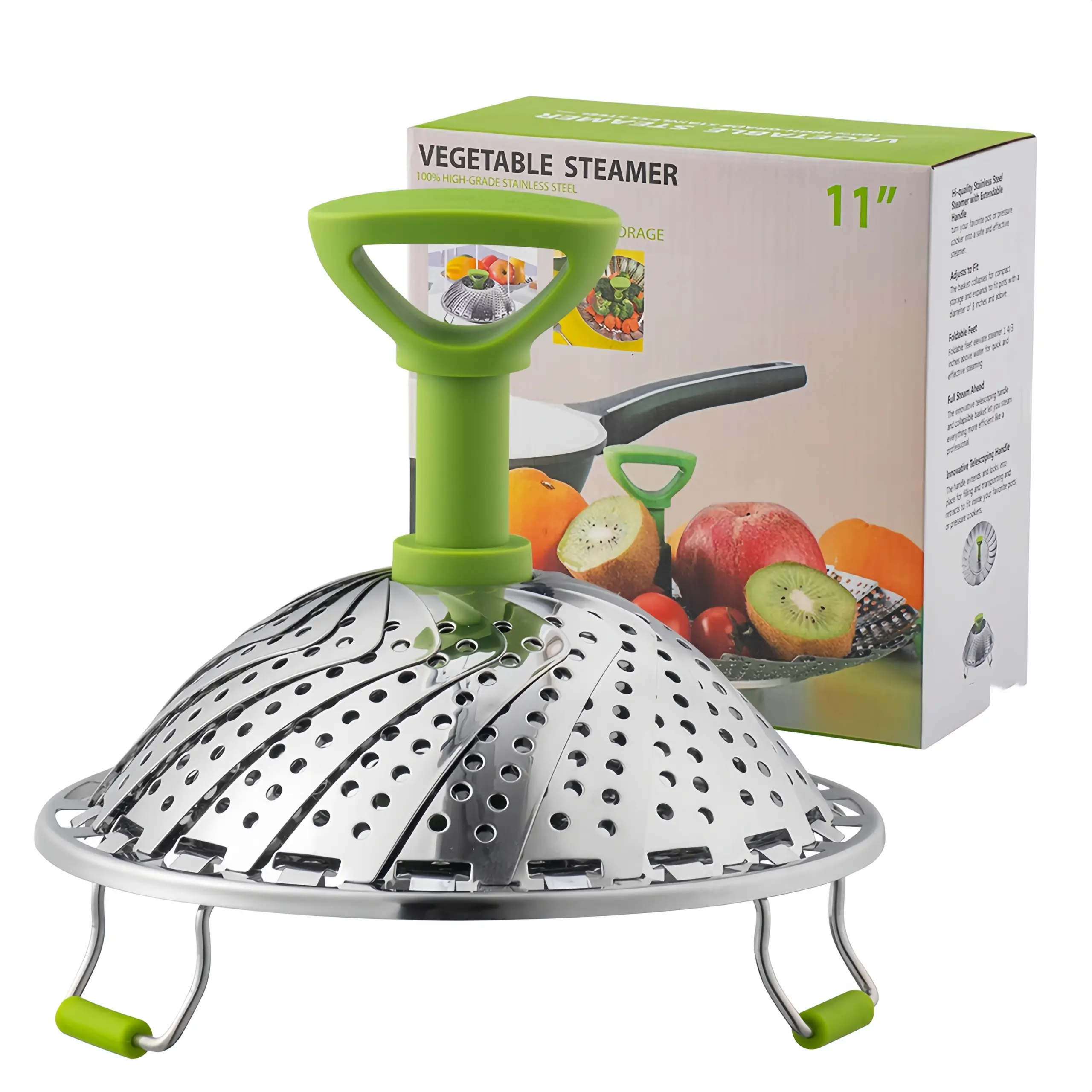 Stainless Steel Collapsible Steamer Basket for Steaming Food with Folding Petals – description image 3