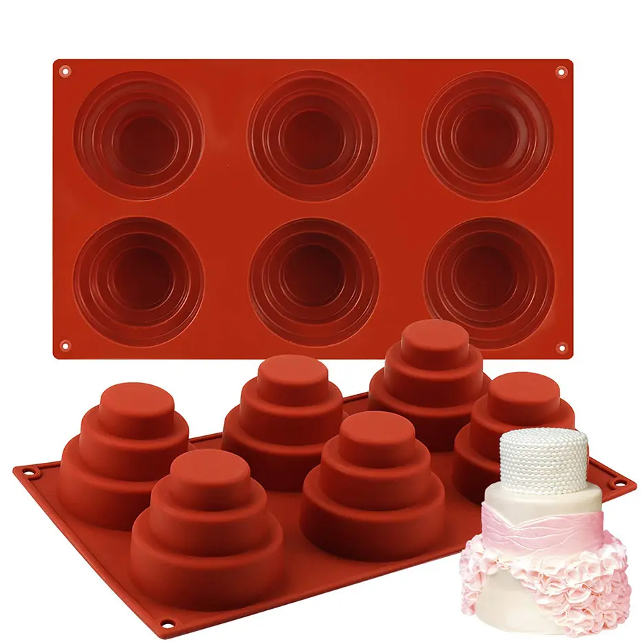 Mini 3-Tier Silicone Cake Pan for Baking Multi-Layer Mini Cakes, 6-Cavity Round Mold – description image 2