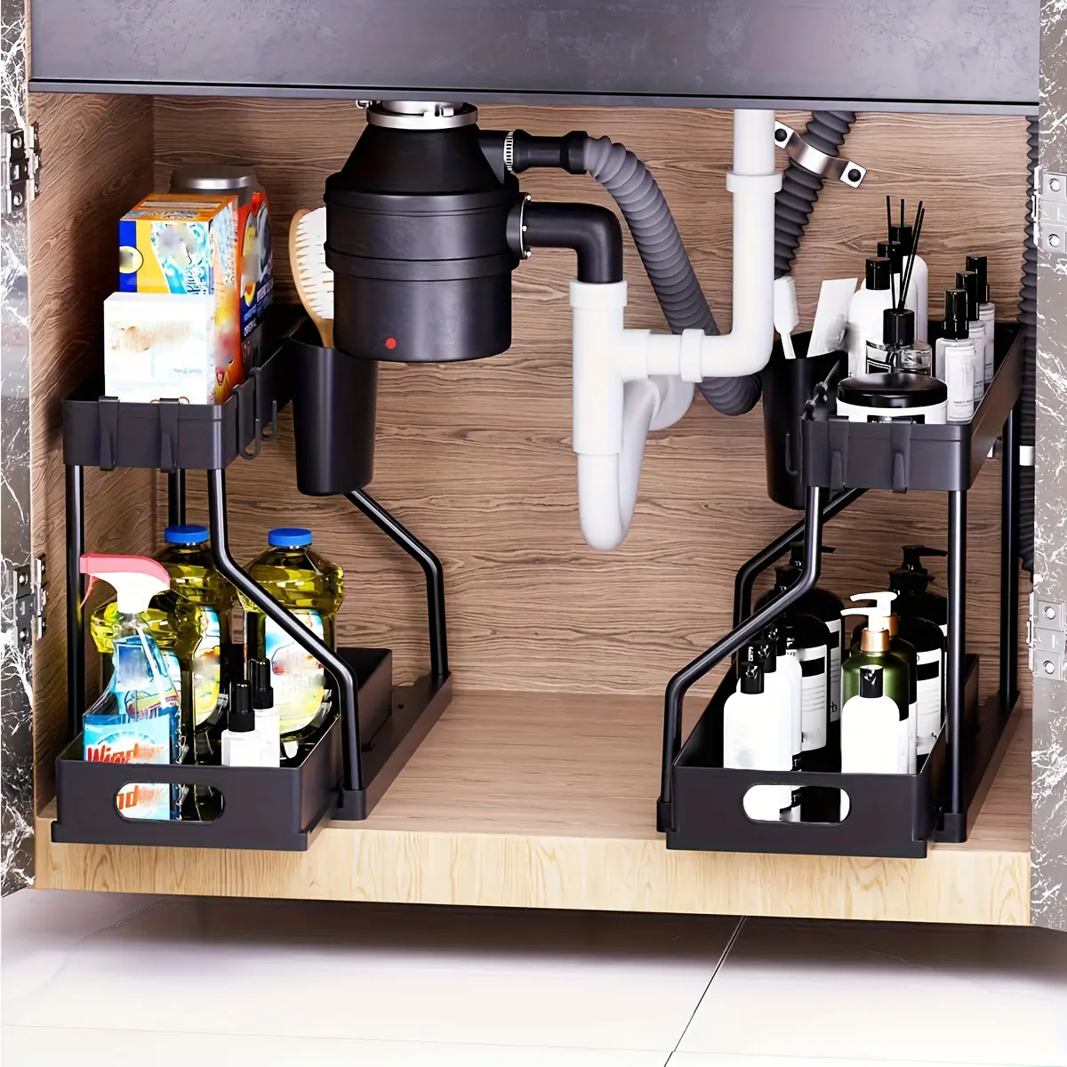 2pcs Under-Sink Sliding Shelf Organizer for Storage & Organization, Pull-Out Design – description image 1