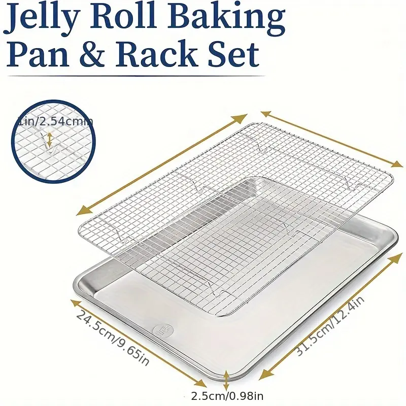 Stainless Steel Baking Pan with Cooling Rack for Baking & Roasting, Extra Thick Edge – description image 3