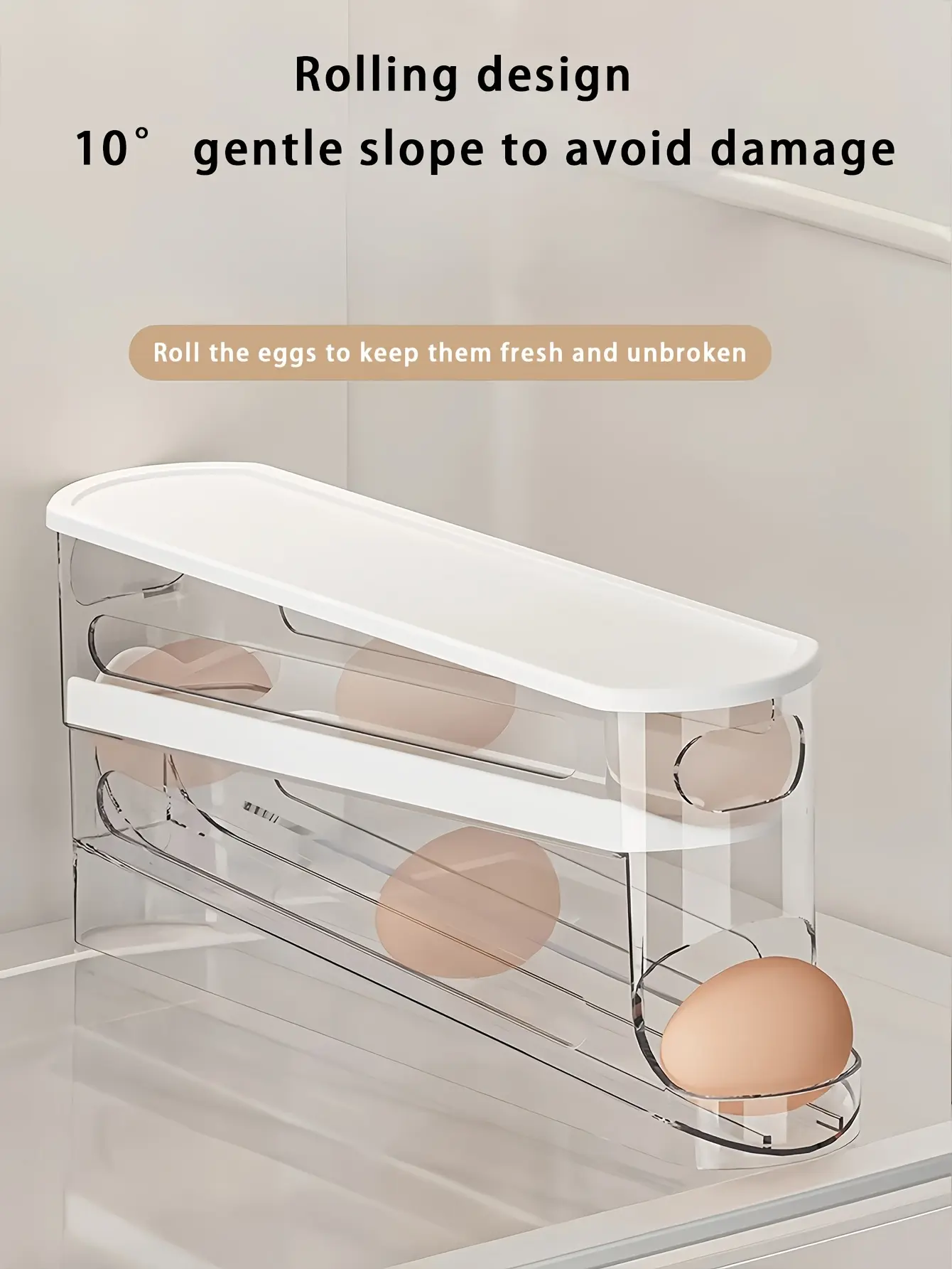 Automatic Egg Storage Box for Organizing & Dispensing Eggs with Double-Layer Sliding Design – description image 2