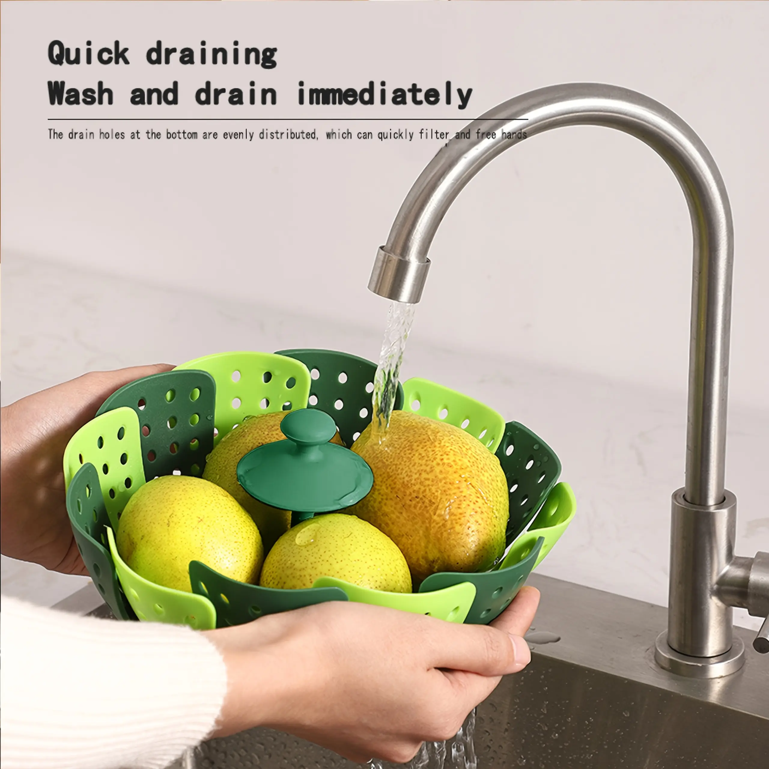 Collapsible Silicone Vegetable Steamer Basket for Steaming Food with Perforated Quick-Drain Design – description image 1