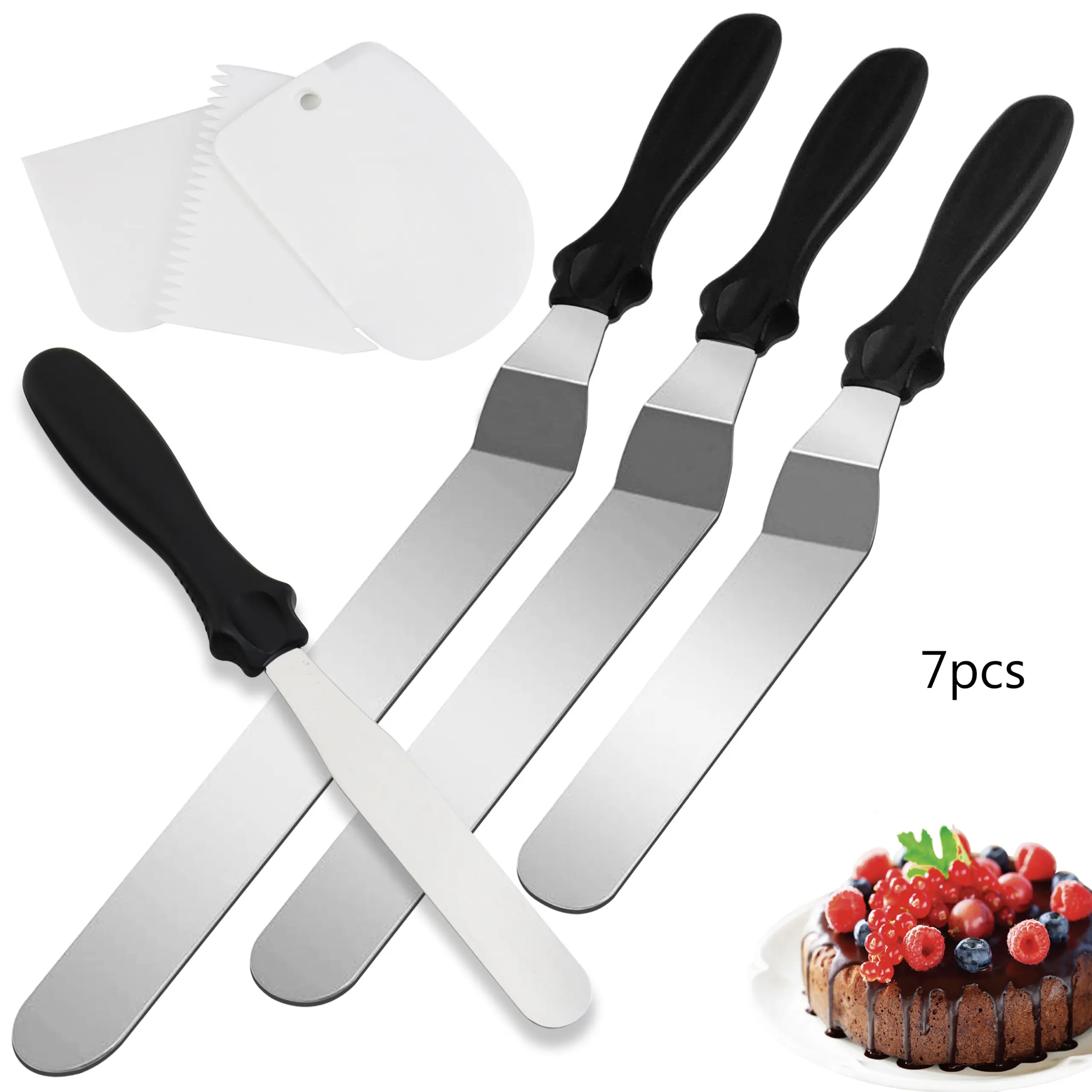 7-Piece Cake Smoothing Tool Set for Frosting & Smoothing with Stainless Steel Construction – description image 1