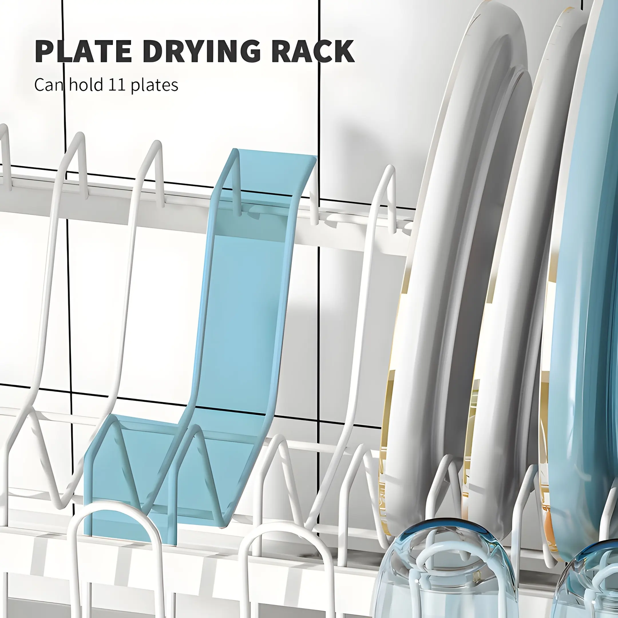 Two-Tier Metal Dish Drying Rack for Drying & Organizing Dishes with Drainage Tray – description image 2