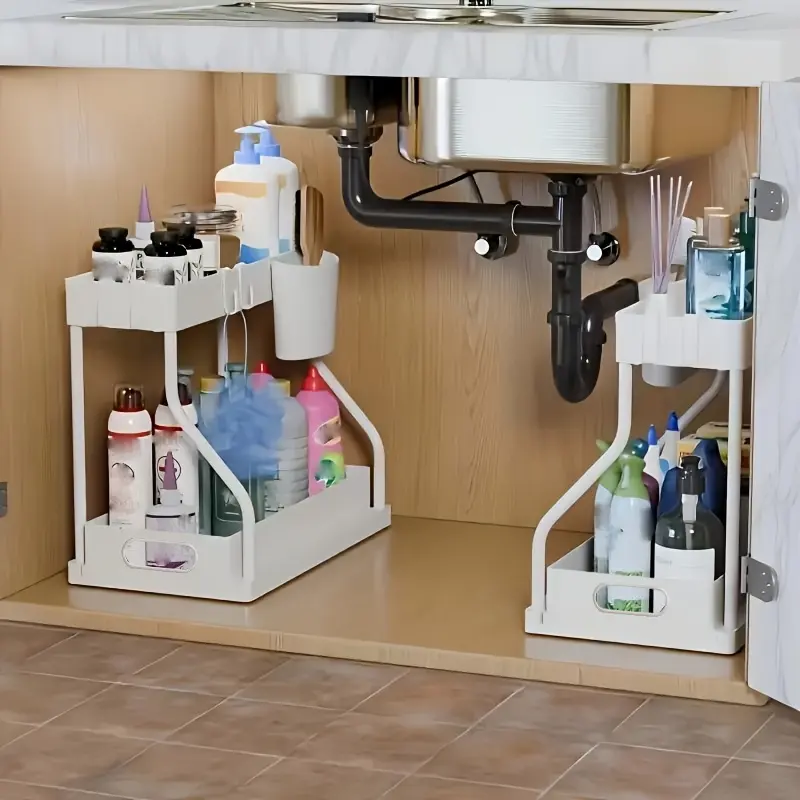 2pcs Under-Sink Sliding Shelf Organizer for Storage & Organization, Pull-Out Design – description image 5