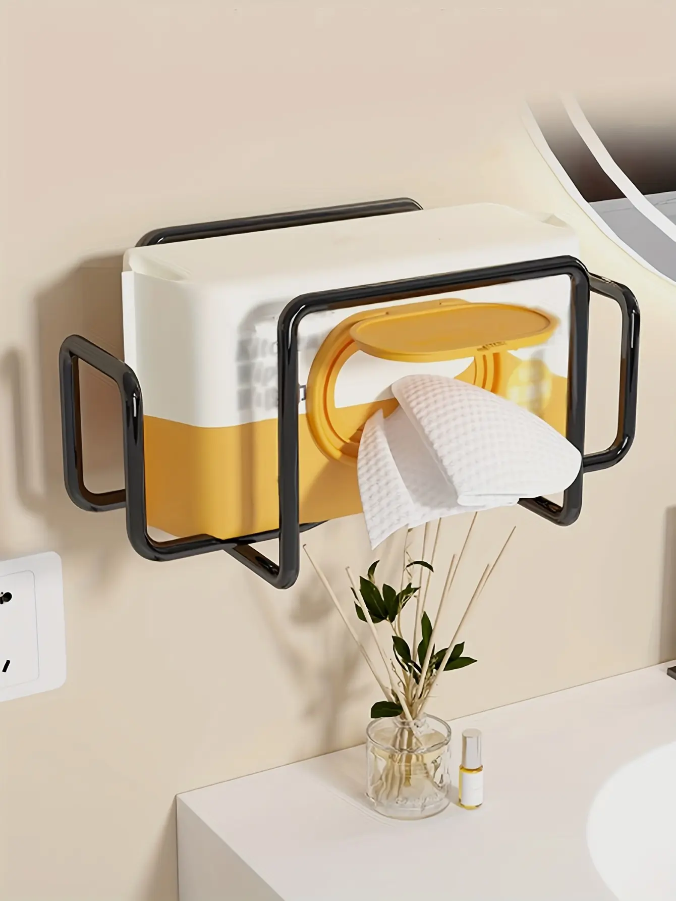 Wall-Mounted Tissue Holder for Holding Tissue Rolls and Sheets, Non-Drilling Adhesive Mount – description image 3