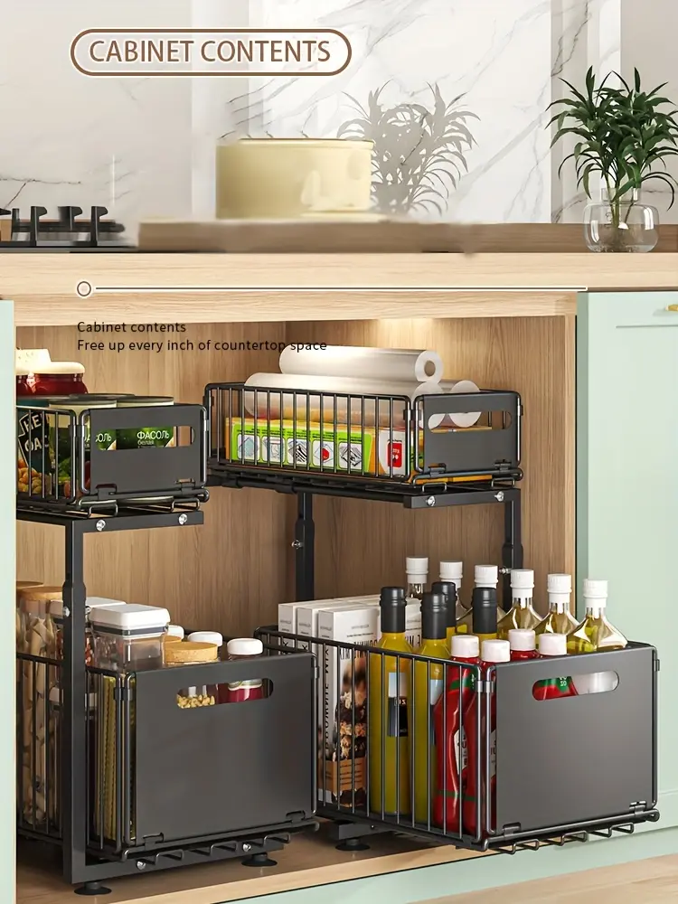 Under-Sink Sliding Organizer for Cabinet Storage & Access, Two-Tier Design – description image 1