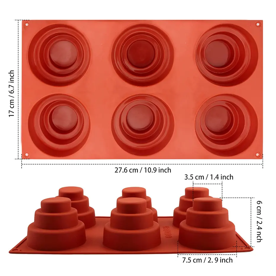 Mini 3-Tier Silicone Cake Pan for Baking Multi-Layer Mini Cakes, 6-Cavity Round Mold – description image 1