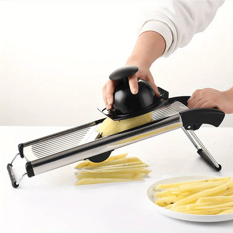 Stainless Steel Mandoline Slicer for Slicing & Grating with Adjustable Thickness and 5 Interchangeable Blades – description image 5