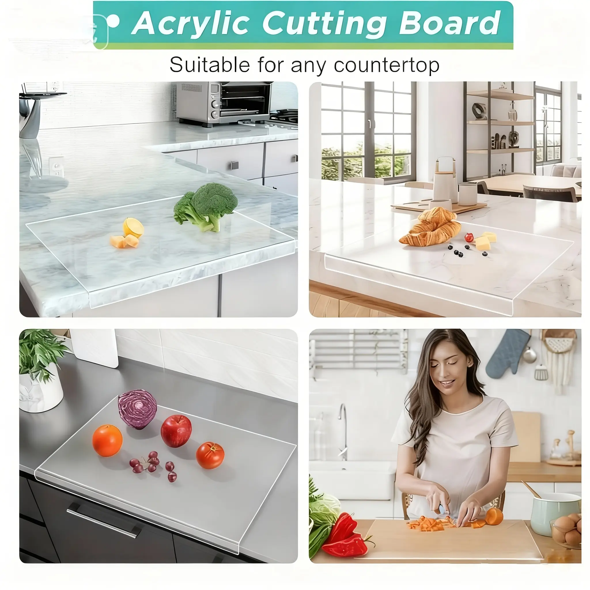 Acrylic Cutting Board for Food Prep & Cutting with Transparent Surface and Counter-Edge Lip – description image 2