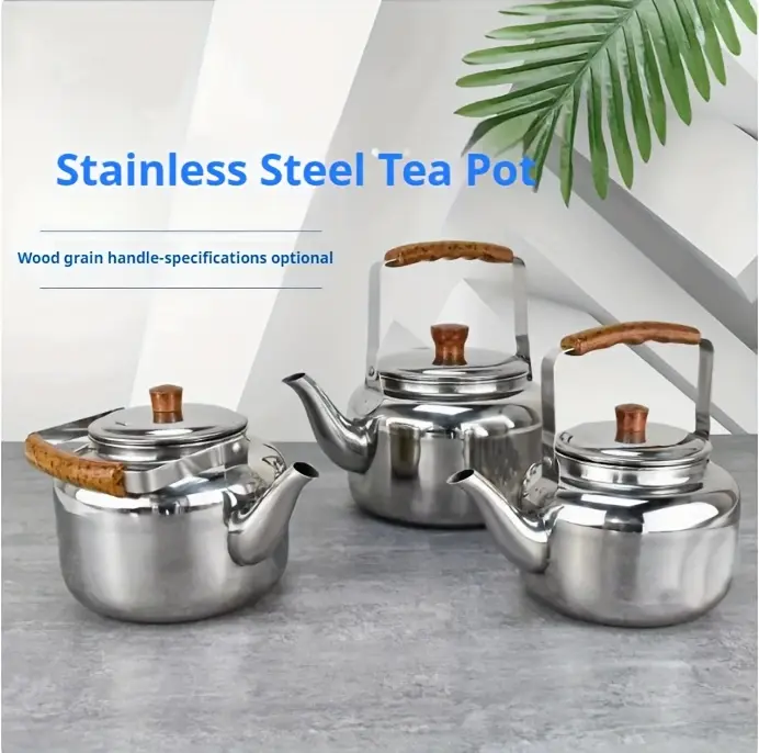 Stainless Steel Kettle with Wooden Handle for Heating Water on Cooking Surfaces – description image 1