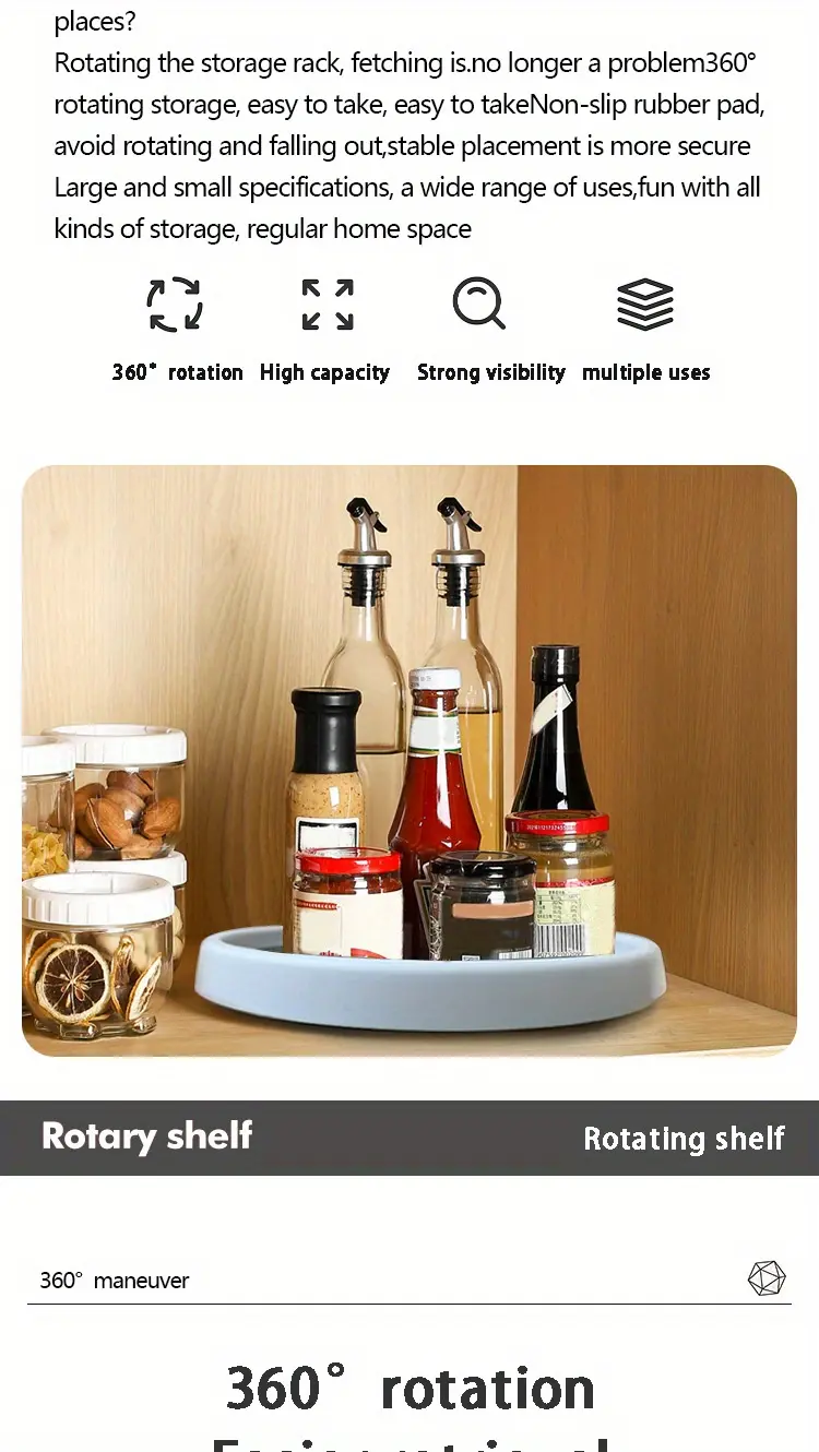 Lazy Susan Turntable Organizer for Rotating and Organizing Items, Non-Slip Base – description image 2