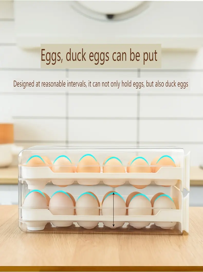 Drawer-Type Egg Storage Rack for Organizing Eggs, Transparent Stackable Rectangular Design – description image 3