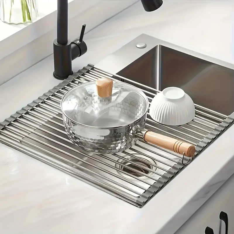 Stainless Steel Roll-Up Dish Drying Rack for Drying Dishes & Air-Drying Items – description image 3