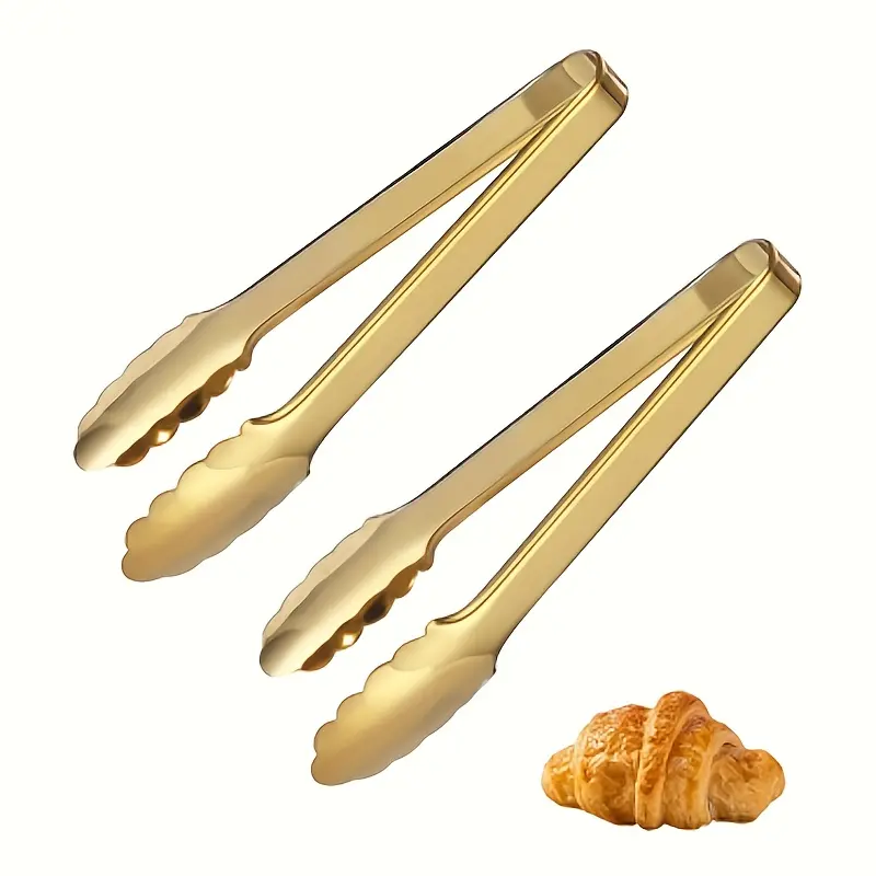 2pcs Stainless Steel Serving Tongs for Gripping & Serving, 9in Champagne Gold Finish – description image 1