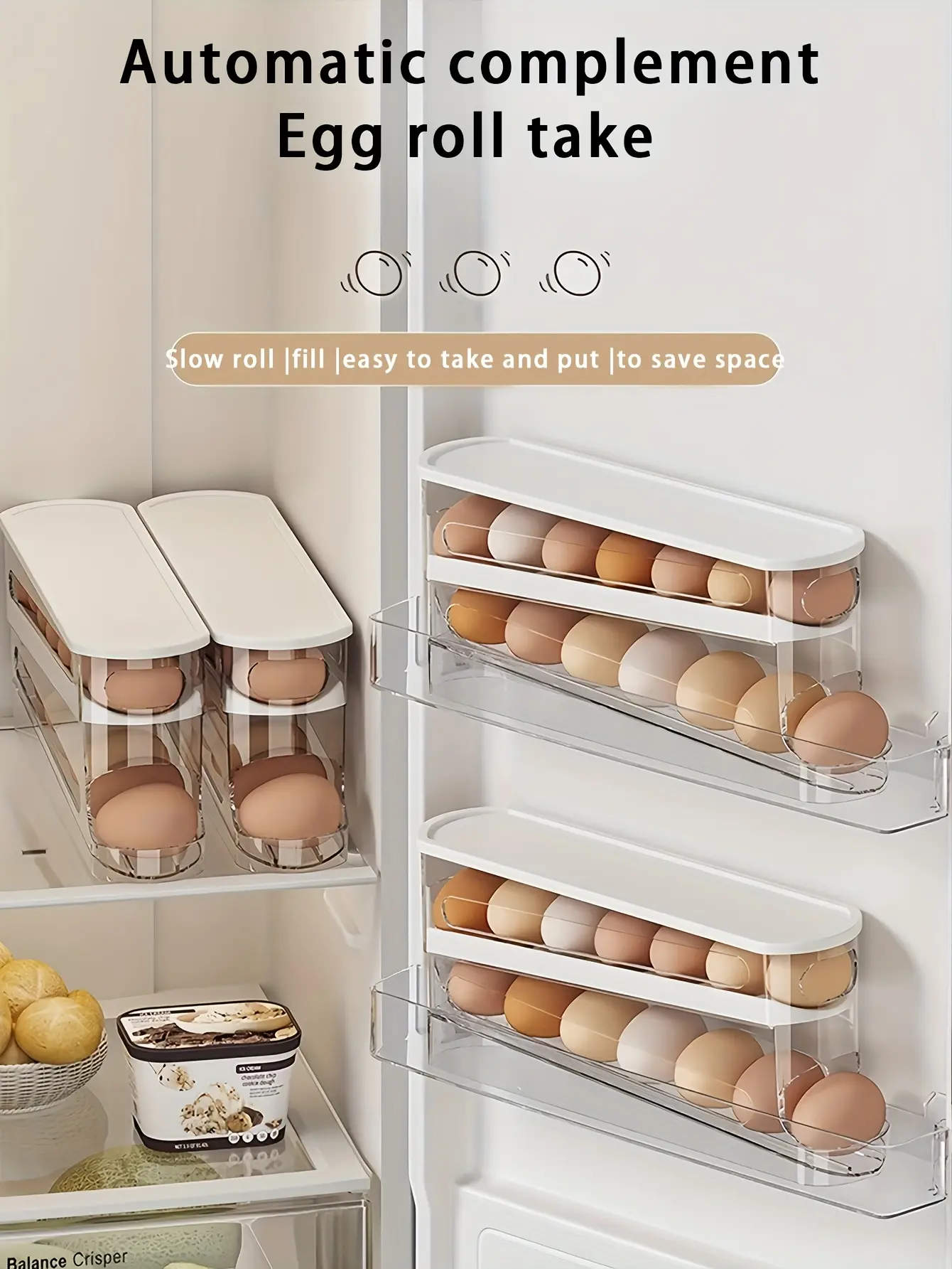 Automatic Egg Storage Box for Organizing & Dispensing Eggs with Double-Layer Sliding Design – description image 3