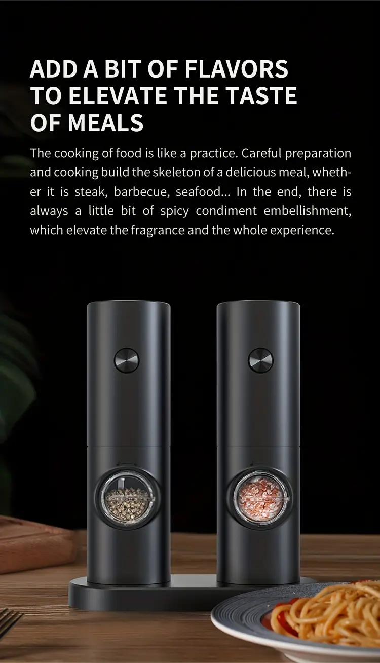 Electric Salt and Pepper Grinder for Seasoning with Dual-Compartment Design & Adjustable Coarseness – description image 2