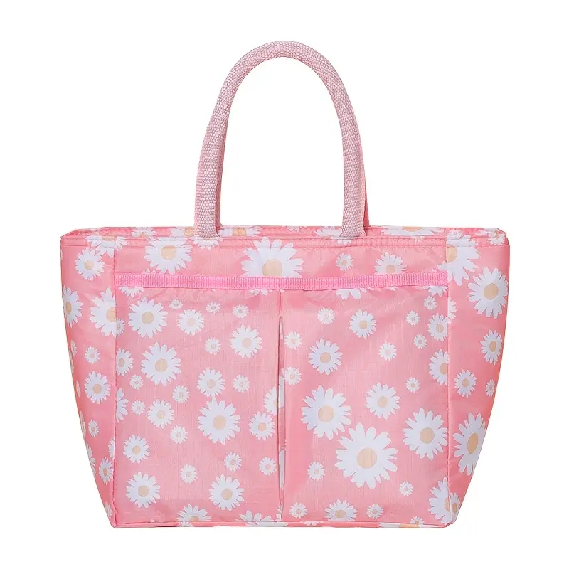 Insulated Tote Bag for Carrying Non-Food Items, Daisy Print, Handheld Design – description image 1