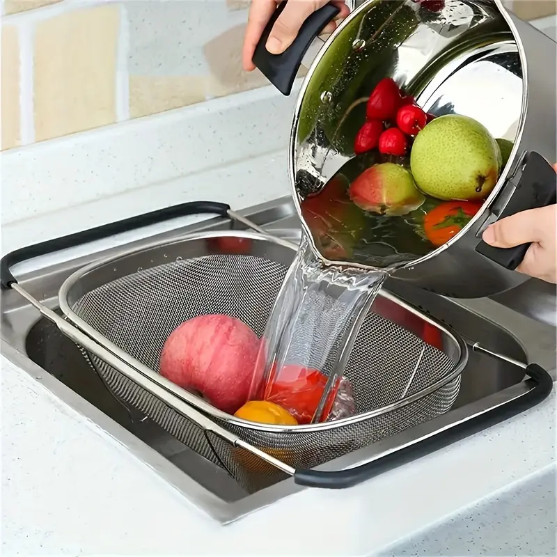 Expandable Stainless Steel Fine Mesh Filter for Rinsing & Draining Produce – description image 2