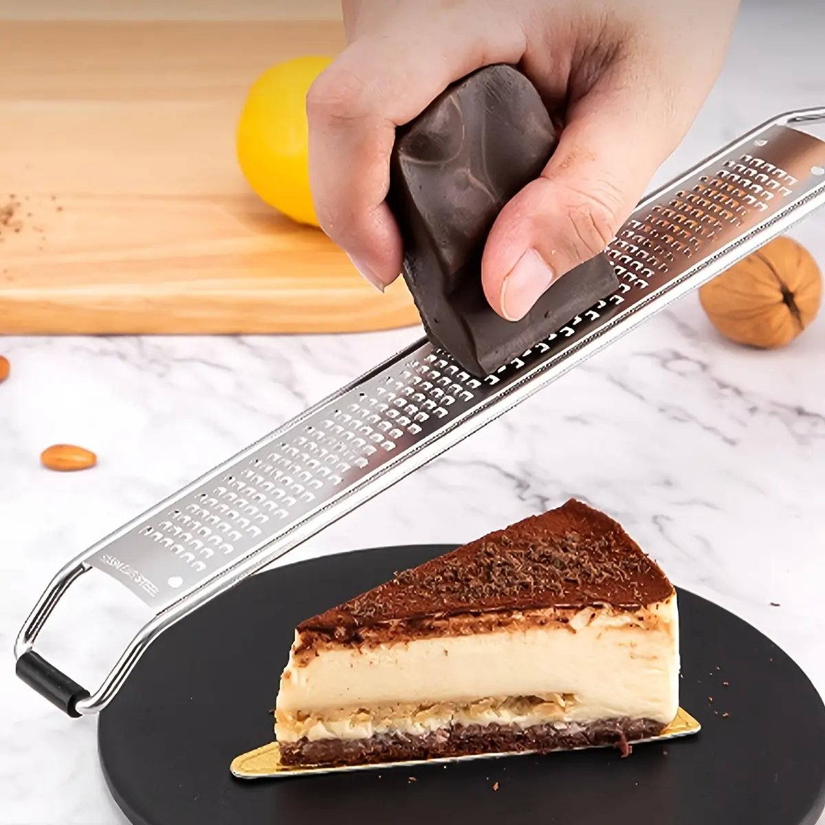 Stainless Steel Grater for Zesting & Grating with Wooden Handle – description image 1