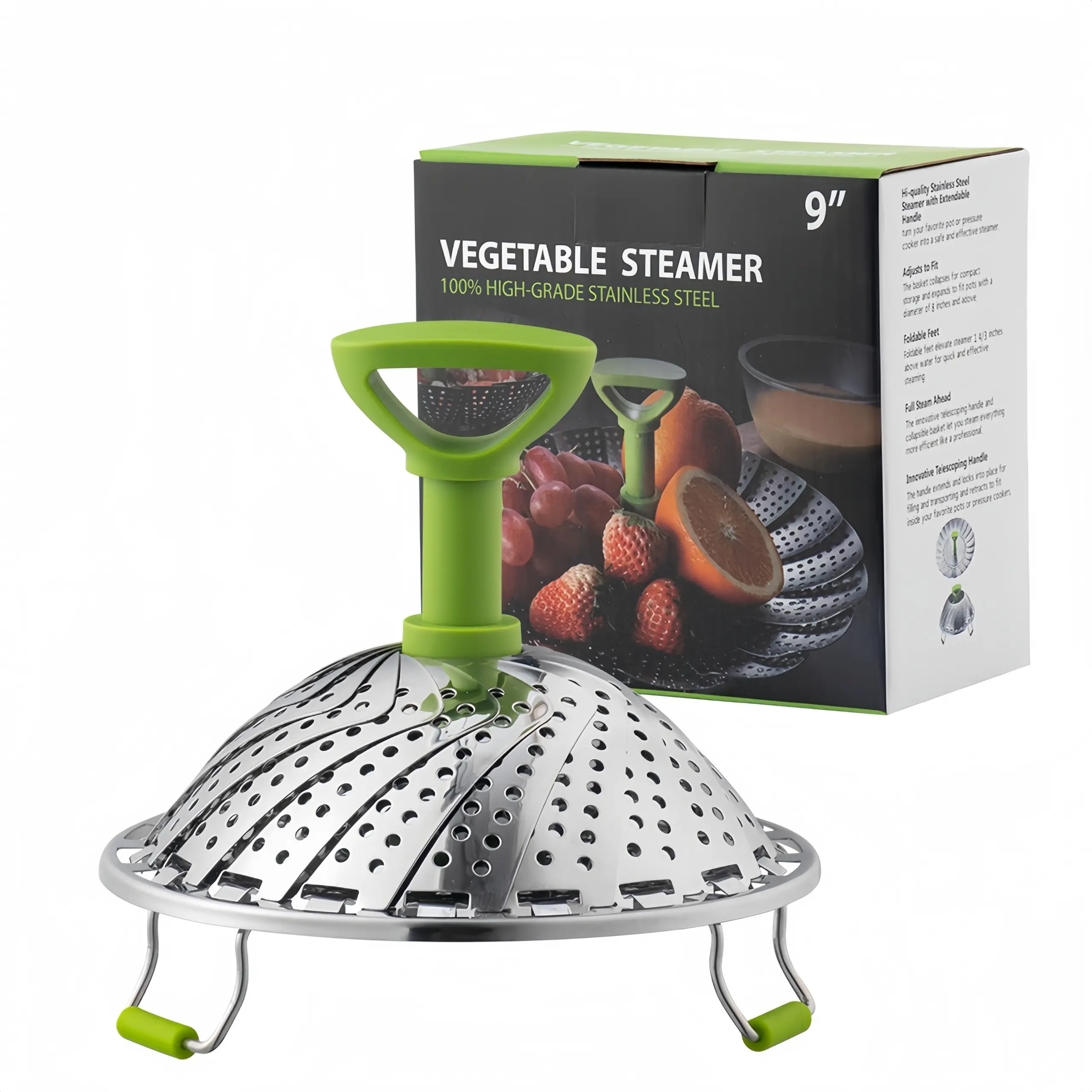 Stainless Steel Collapsible Steamer Basket for Steaming Food with Folding Petals – description image 4