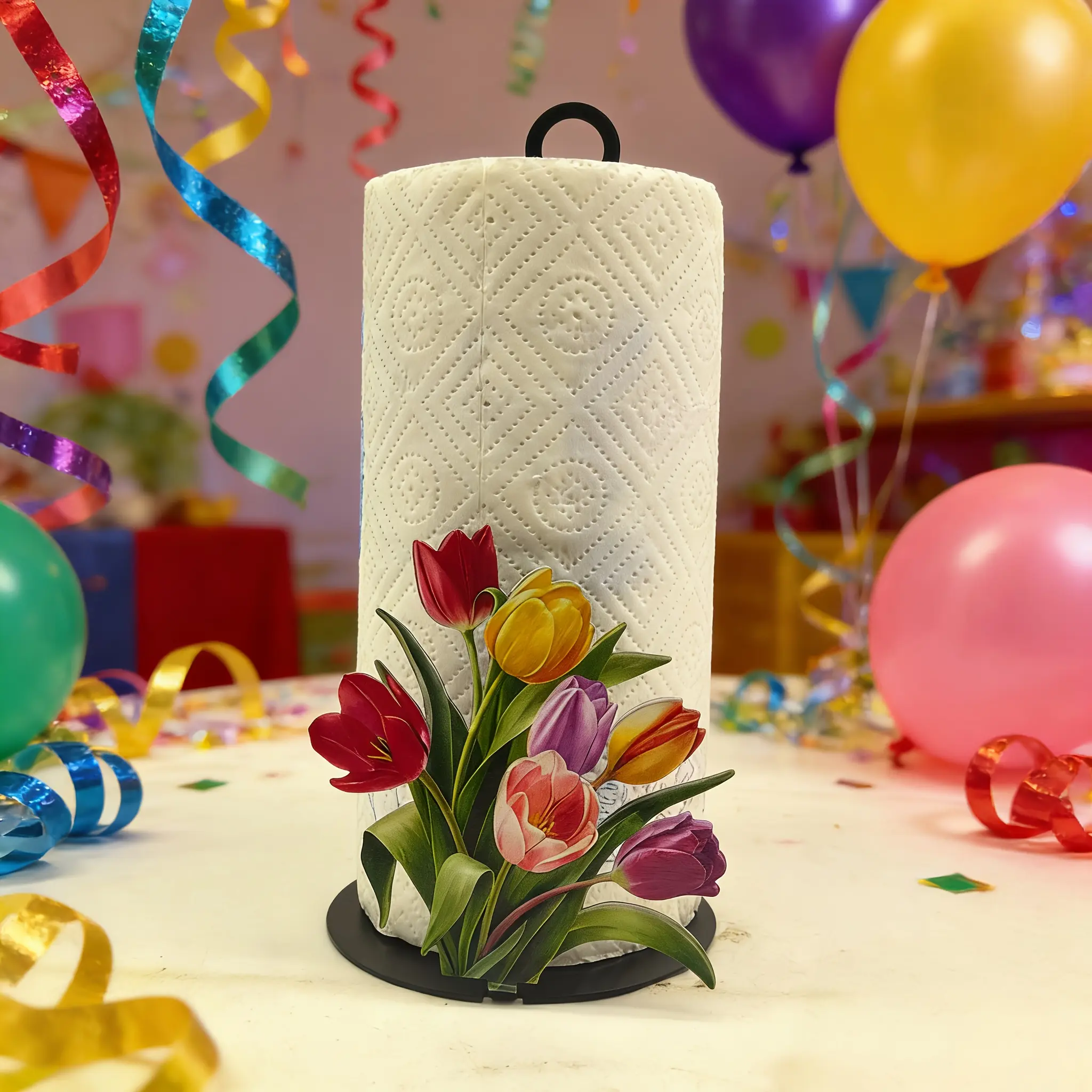 Cast Iron Tulip Tissue Holder for Holding Standard Tissue Rolls and Sheets – description image 1