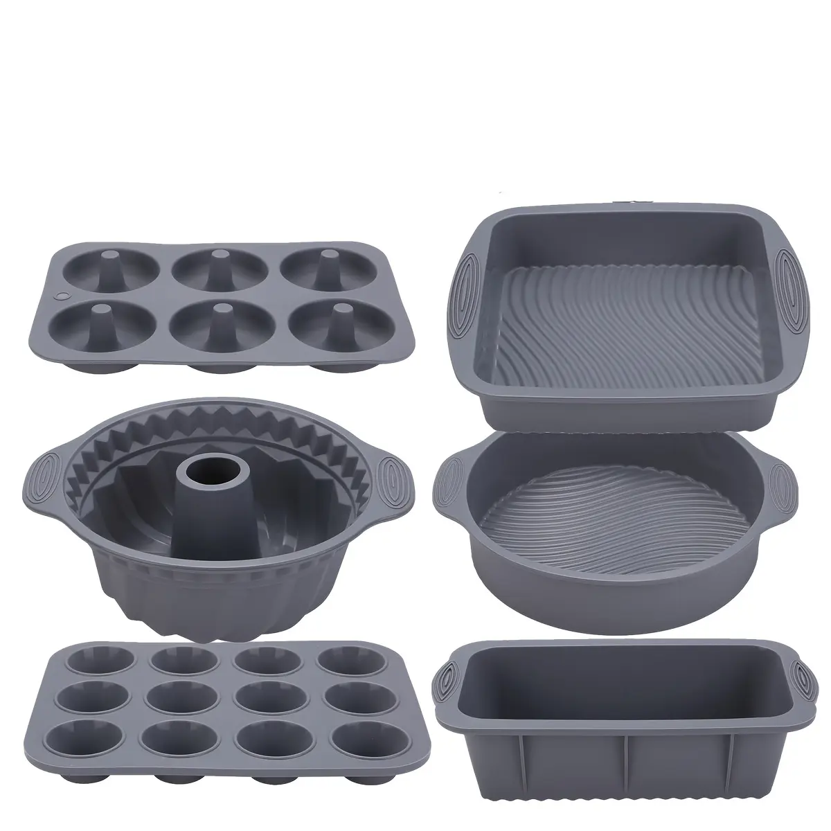 6pcs Silicone Baking Pan Set for Baking Cakes & Bread, Non-Stick Surface – description image 2