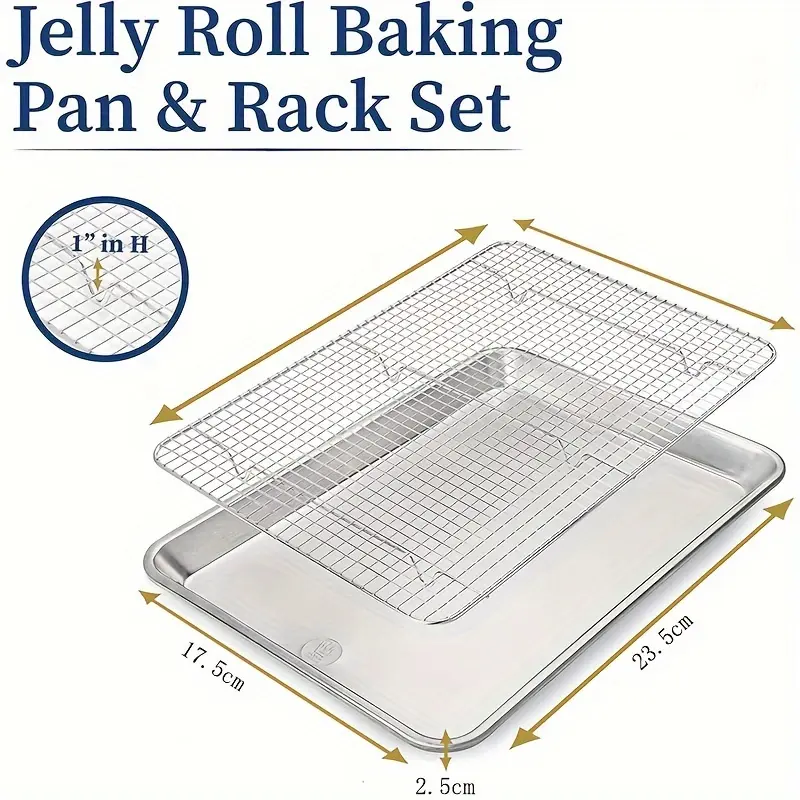 Stainless Steel Baking Pan with Cooling Rack for Baking & Roasting, Extra Thick Edge – description image 2