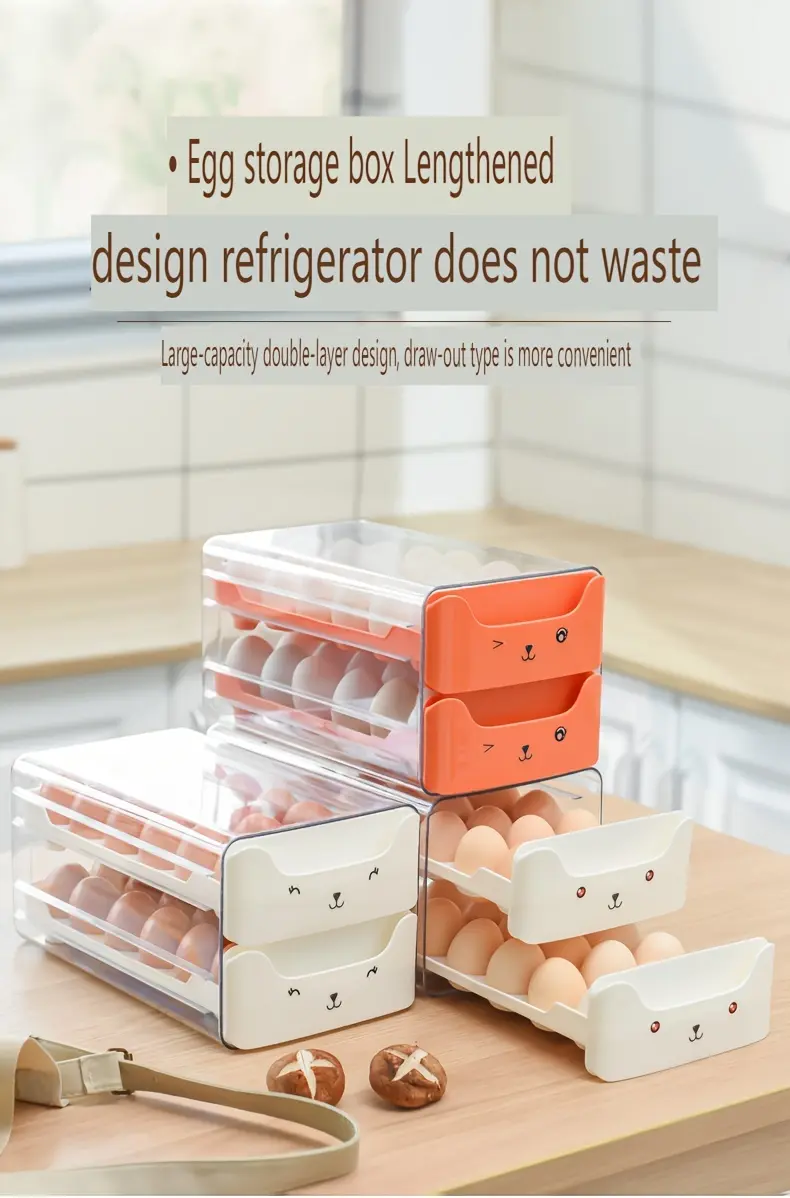 Drawer-Type Egg Storage Rack for Organizing Eggs, Transparent Stackable Rectangular Design – description image 1