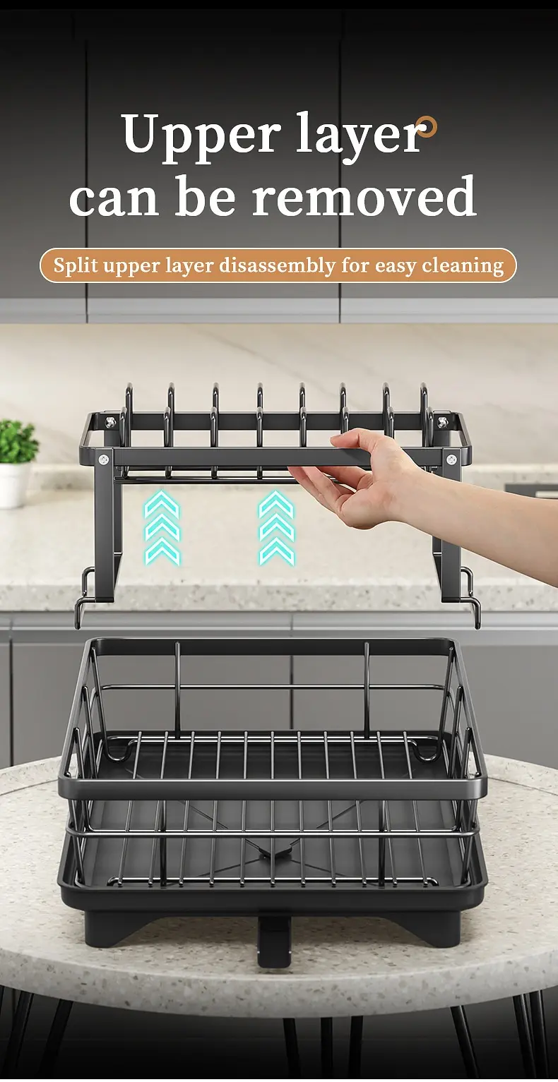 Double-Layer Carbon Steel Dish Rack for Drying Dishes & Organizing Countertop Items – description image 7