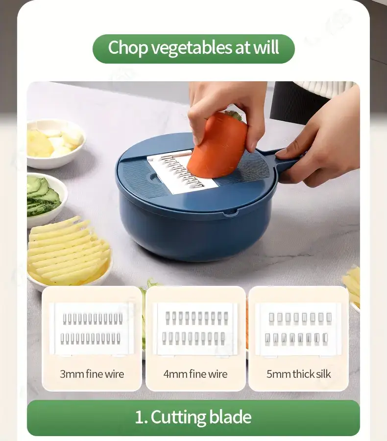 12-in-1 Manual Vegetable Chopper for Cutting & Slicing with Interchangeable Blade Housing – description image 4