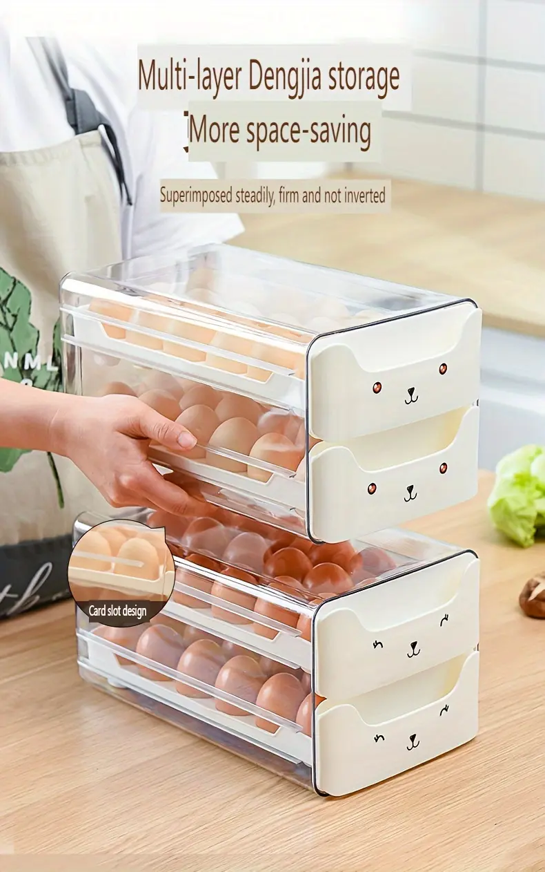 Drawer-Type Egg Storage Rack for Organizing Eggs, Transparent Stackable Rectangular Design – description image 4